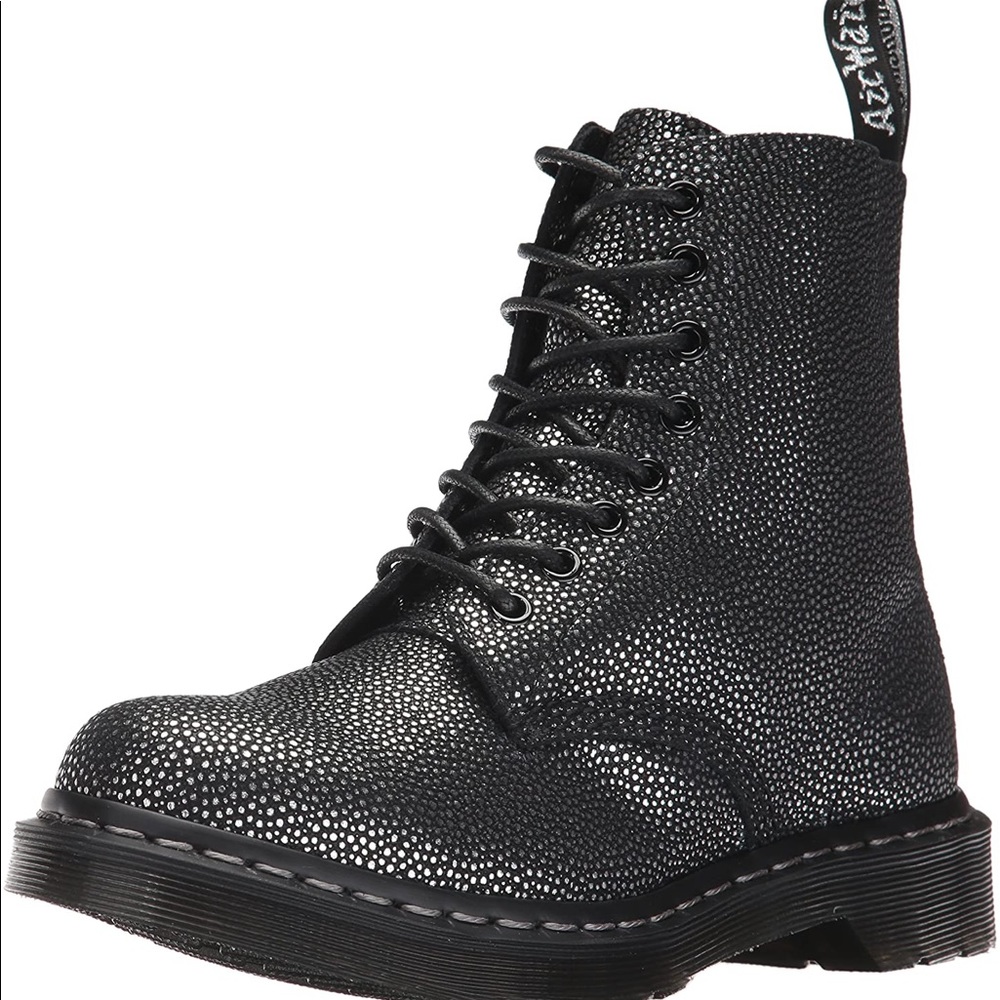 Dr. Martens Black Silver Pebble Metallic Boots 8